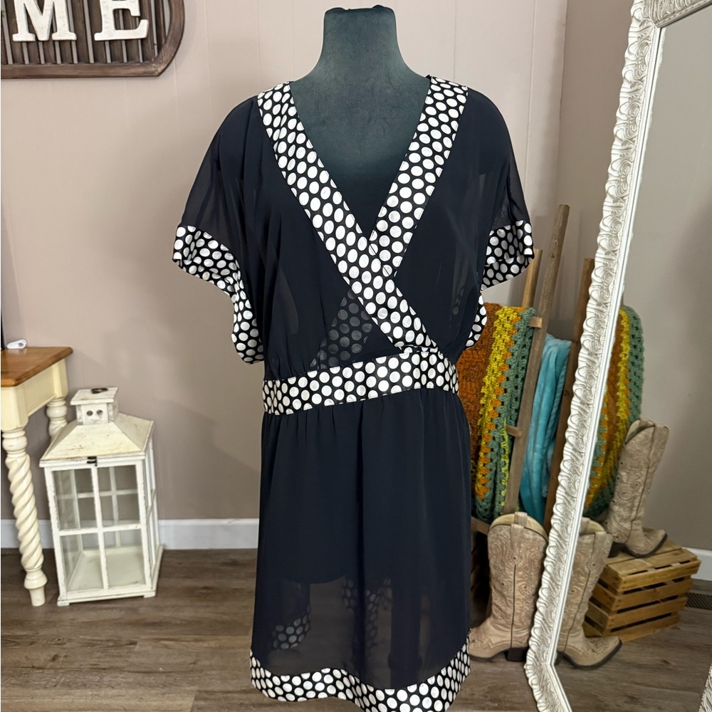 Lane Bryant • Polka Dot Trim Sheer Blouse